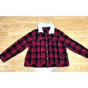 2X - Torrid Plaid Trucker Jacket - red/black - fleece collar